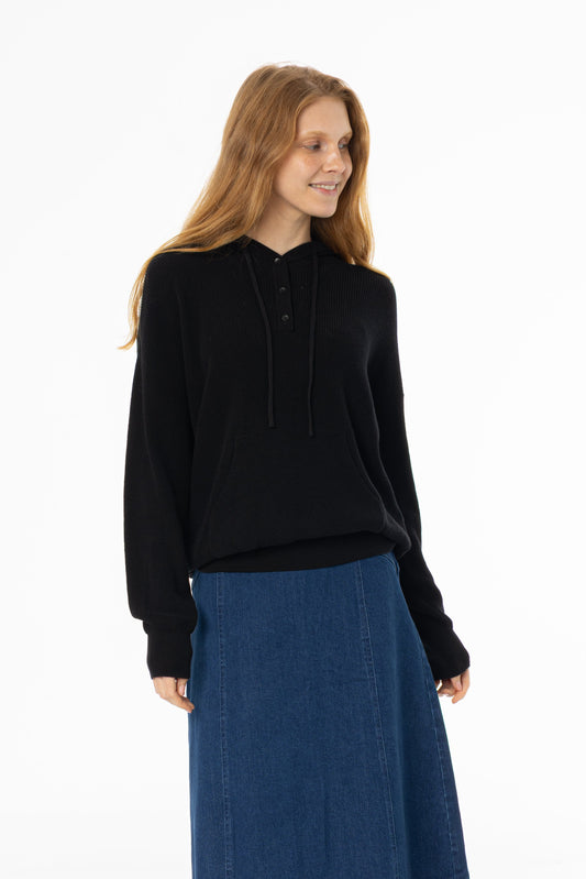 Black Knit Hoodie Sweater