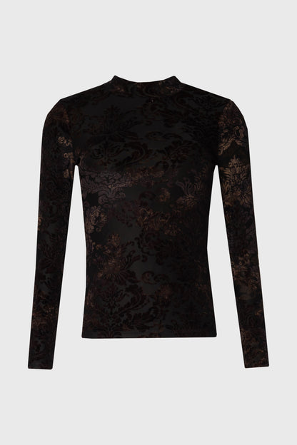 Black Detail Mesh Mock Neck Top
