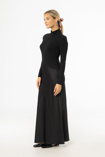 Black Combo Mock Neck Maxi Dress