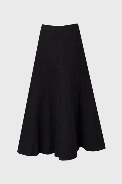 Black Flare Panel Denim Skirt