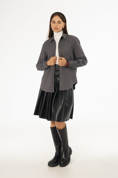 Black Pleated Leather Skirt