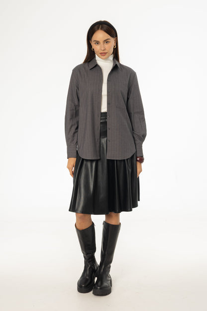 Black Pleated Leather Skirt