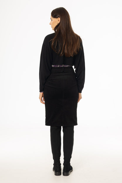 Black Pocket Corduroy Pencil Skirt