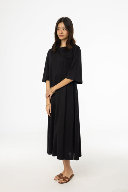 Black Pocket Tee Shirt Maxi Dress
