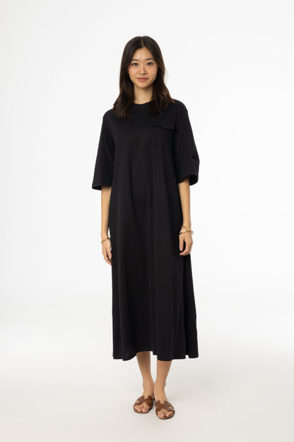 Black Pocket Tee Shirt Maxi Dress
