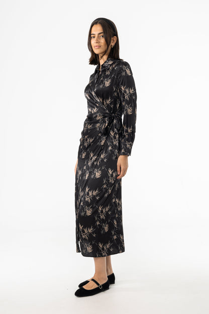 Black & Beige Side Tie Maxi Dress