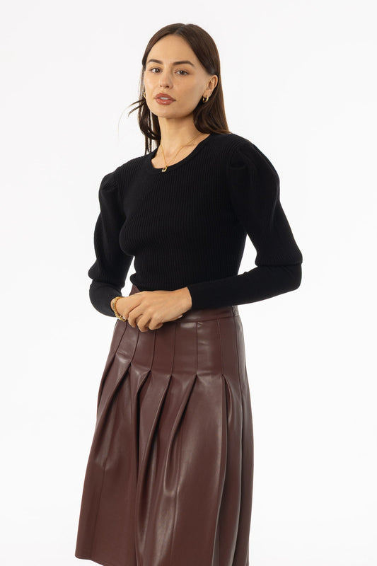 Black Puff Sleeve Knit Sweater Top