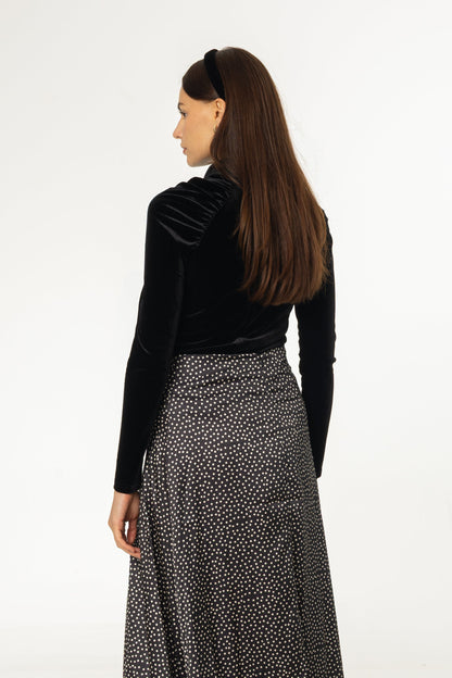 Black Raglan Sleeve Velvet Top