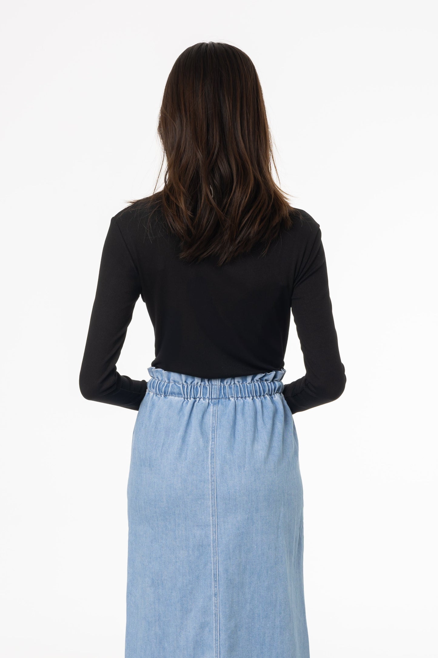 Black Ribbed Faux Wrap Tee