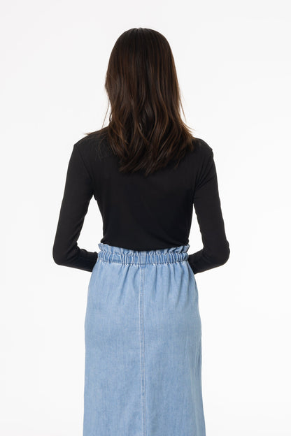 Black Ribbed Faux Wrap Tee