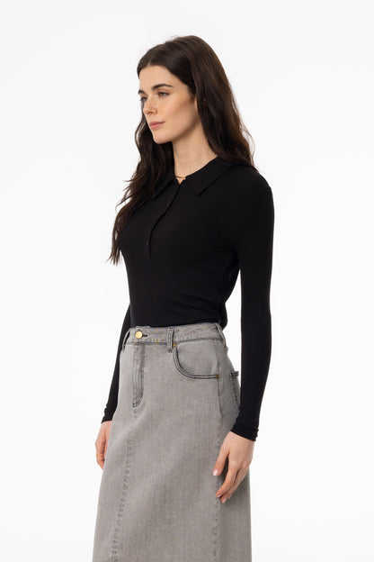 Black Ribbed Polo T-Shirt