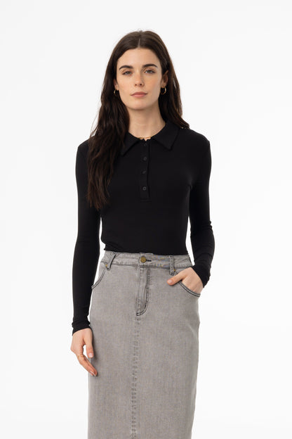 Black Ribbed Polo T-Shirt