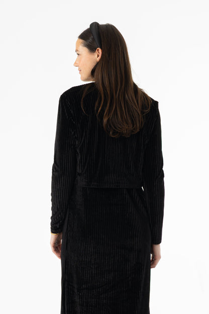 Black Ribbed Velour Cardigan