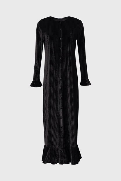 Black Ribbed Velour Dress