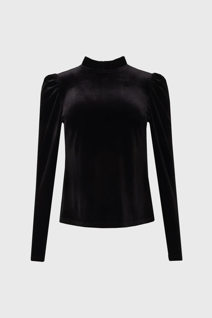 Black Ruffle Collar Velvet Top