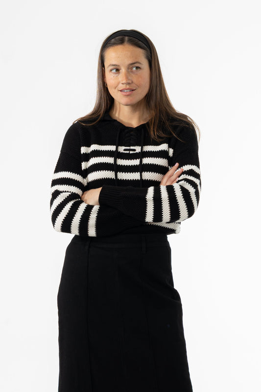 Black Striped Scalloped Sweater