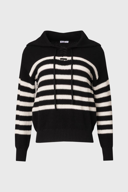 Black Striped Scalloped Sweater