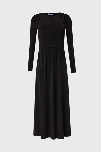 Black Slinky Faux Wrap Maxi Dress