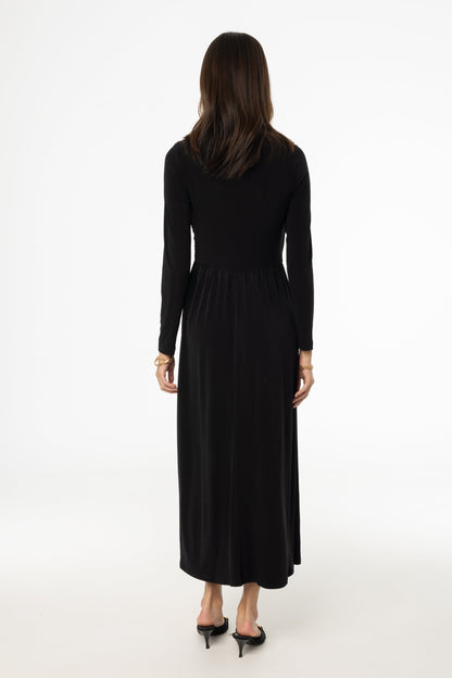 Black Slinky Faux Wrap Maxi Dress