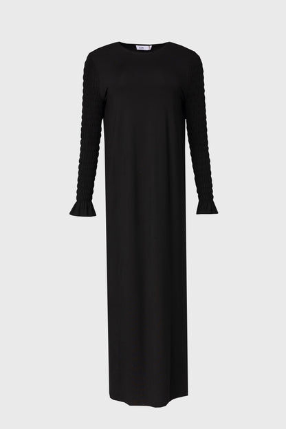 Black Smocked Sleeve Maxi Dress