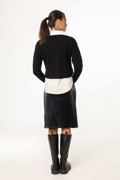 Black Snake Skin Leather Skirt