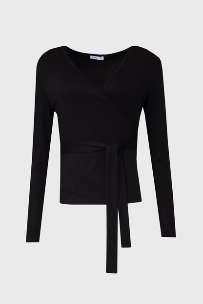 Black Solid Wrap T-Shirt