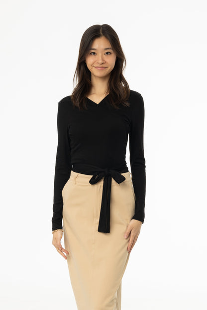 Black Solid Wrap T-Shirt