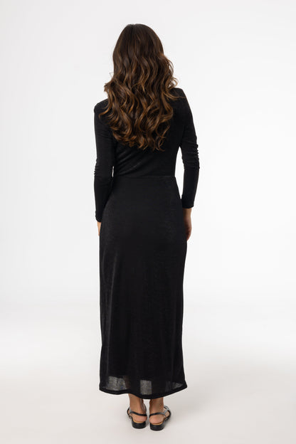 Black Sparkle Side Button Maxi Dress