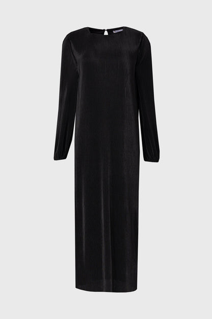 Black Square Neck Accordion Pleat Maxi Dress