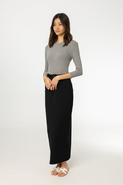 Black Stretch Cotton Maxi Skirt