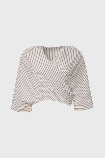 Black Striped Wrap Blouse