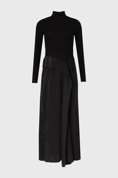 Black Two Tone Fabric Maxi Dress