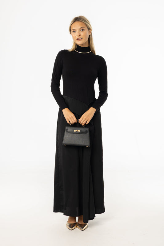 Black Two Tone Fabric Maxi Dress