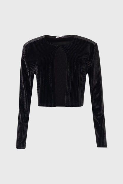 Black Ribbed Velour Cardigan