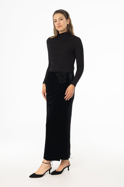 Black Velour Rose Skirt