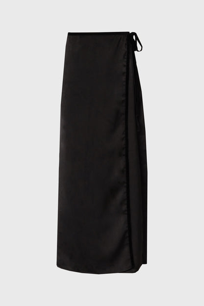 Black Velour Trim Wrap Skirt