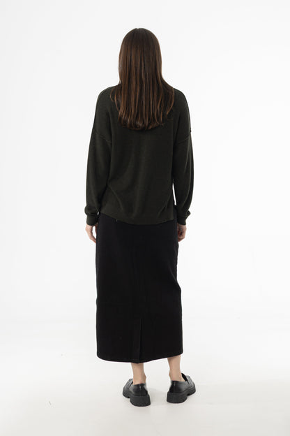 Black Exposed Pocket Denim Skirt