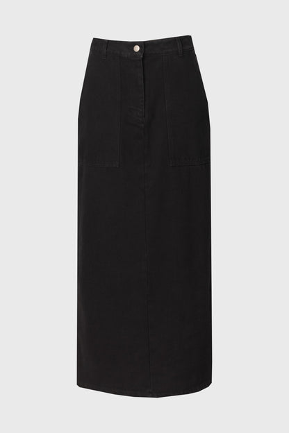 Black Exposed Pocket Denim Skirt