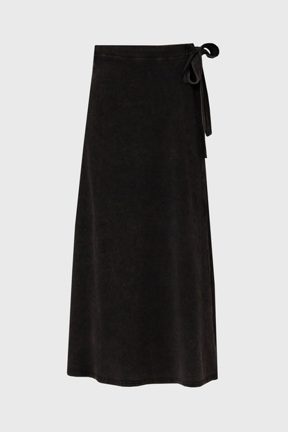 Black Wash Stretch Wrap Maxi Skirt