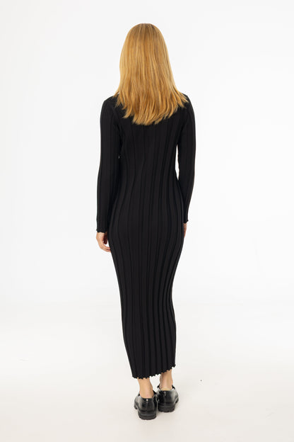 Black Wide Ribbed Maxi Dress