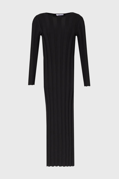 Black Wide Ribbed Maxi Dress