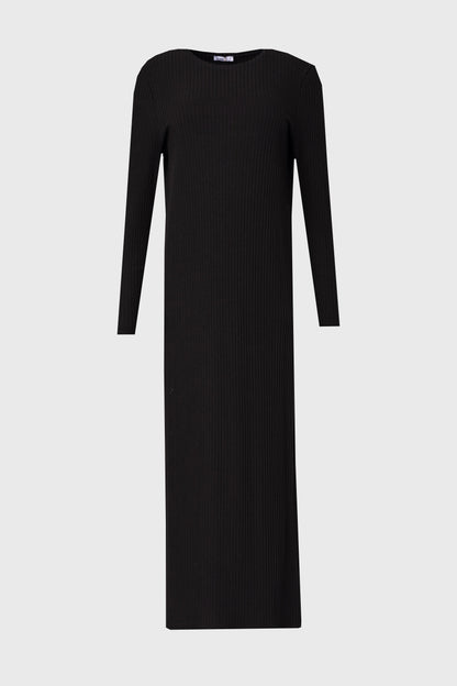 Black Wide Ribbed Basic Maxi Dress