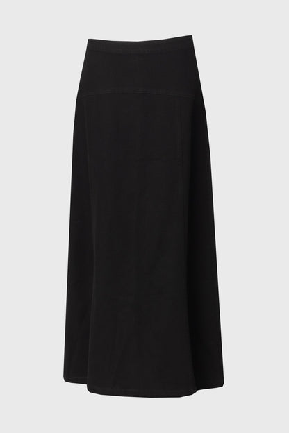 Black Yoke Seam Denim Skirt