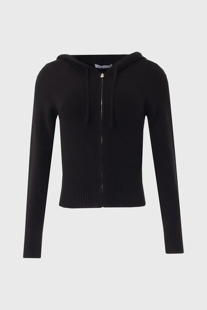 Black Zipper Knit Hoodie