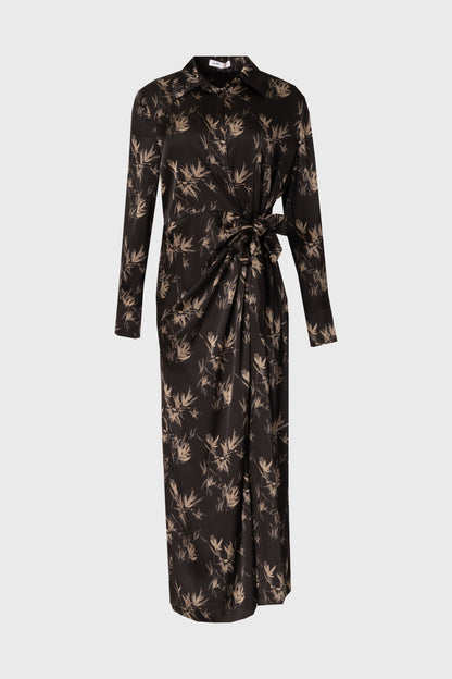 Black & Beige Side Tie Maxi Dress