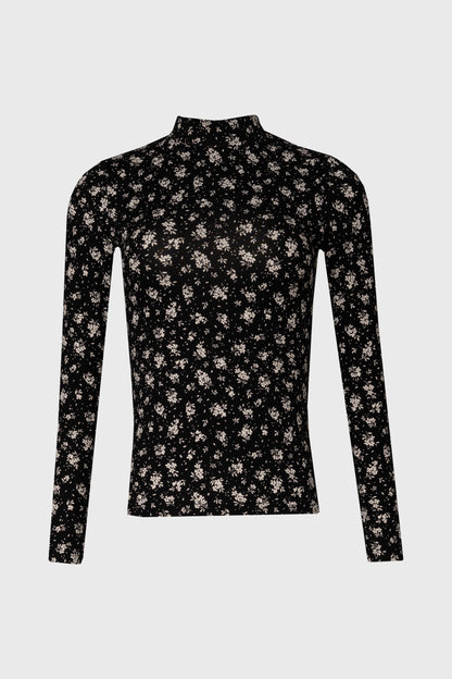Black & White Printed Mock Neck Top