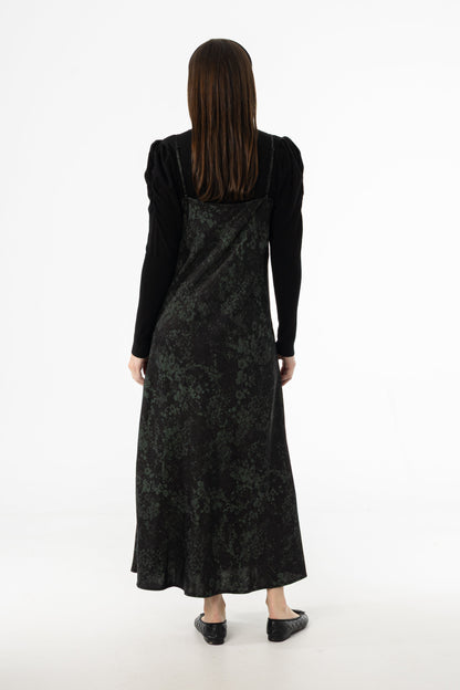 Black & Green Printed Slip Dress