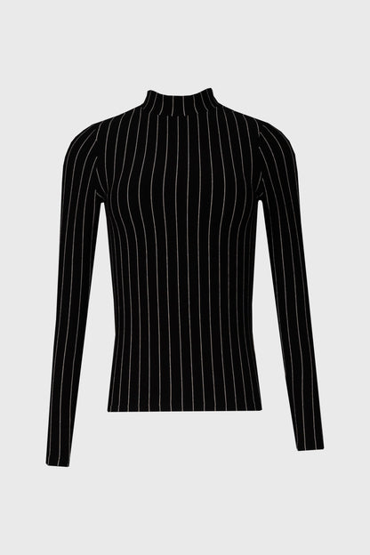 Black & White Striped Mock Neck Top