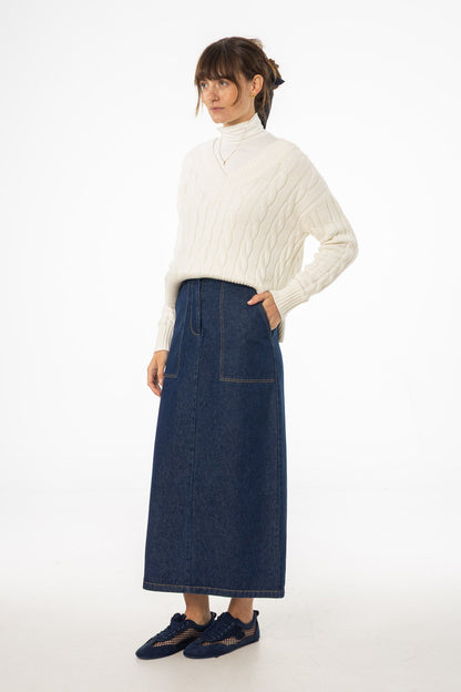 Blue Exposed Pocket Denim Skirt