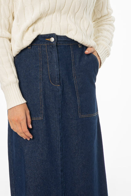 Blue Exposed Pocket Denim Skirt